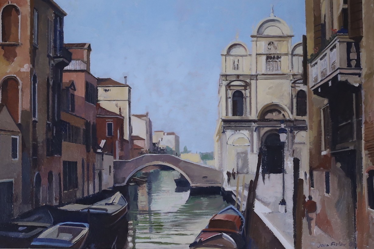 John Fisher (b.1938) - oil on paper, The Rio del Mendicanti from the Ponte Erbe, signed, 23 x 35cm